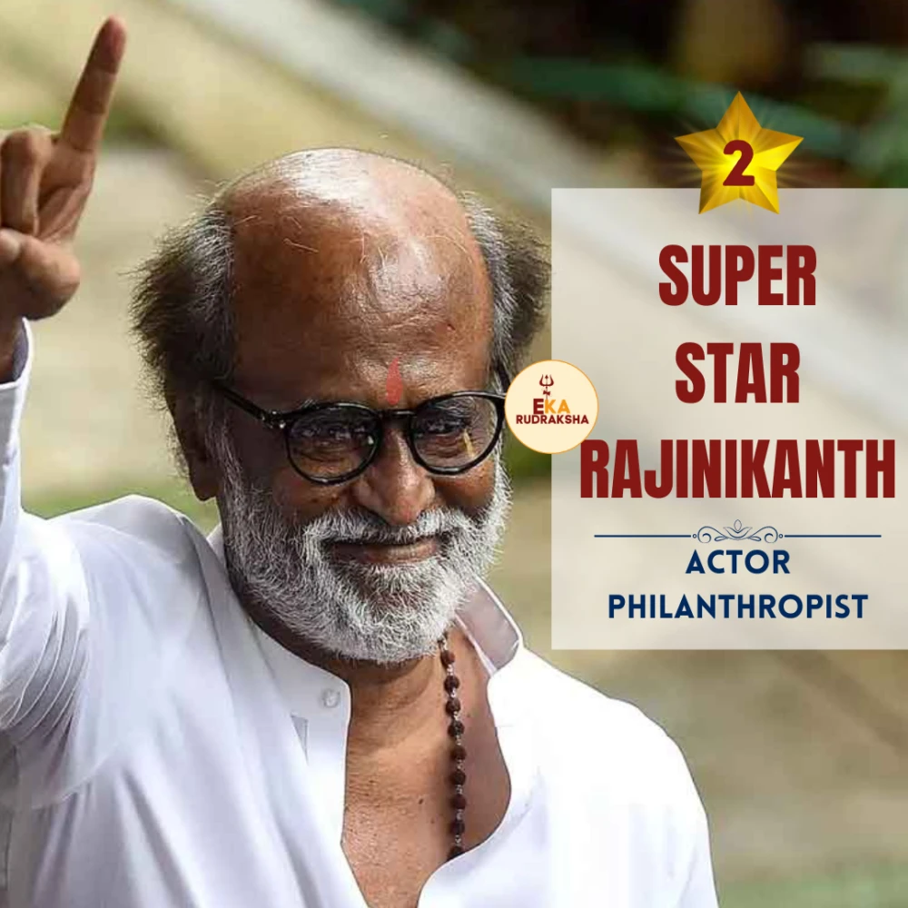 south movie superstar tamil rajnikanth wearing rudraksha