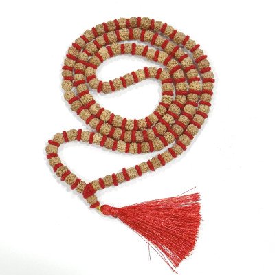 Rudraksha premium mala original 5 mukhi red woolen spacers kanthi design necklace