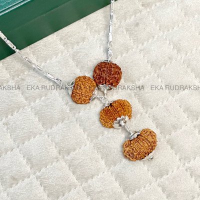Kaarya Sampanna Rudraksha 4,7,13,14 Mukhi combination silver necklace mala for success growth power