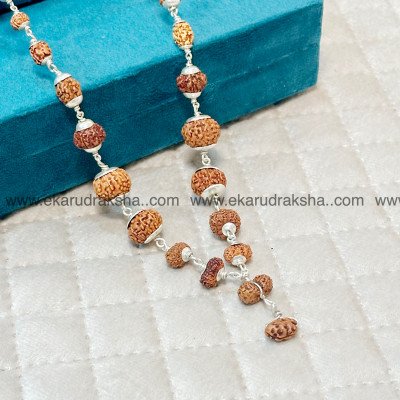 Siddha Mala Rudraksha 1 to 14 mukhi Gaurishanker Ganesha Silver 925 Java Success Peace Spiritual elevation Navagraha Shanti Necklace