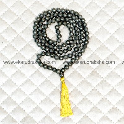 Natural Pyrite fool's gold 108 mala luxury success exclusivity money prosperity Manipura solar plexus chakra clear 8 mm necklace