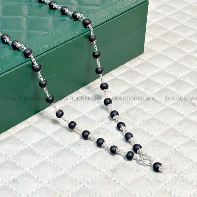 Natural Karungali Mala pure silver 54 + 1 beads original 8 mm ebony wood malai for protection stress relief wealth peace prosperity
