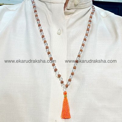 Rudraksha Sphatika diamond cut 6 mm mala 108 beads fire ice combination stress free calm balanced life shiva blessings necklace
