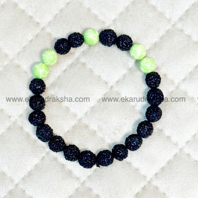 Black 5 Mukhi rudraksha Green Imperial Jasper bracelet ambition motivation creativity protection Anahata heart chakra clear wrist band