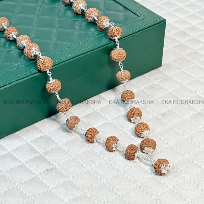 7 Mukhi Rudraksha 33 beads Mala kantha seven face pure silver premium necklace mata lakshmi wealth prosperity for Saturn Shani relief