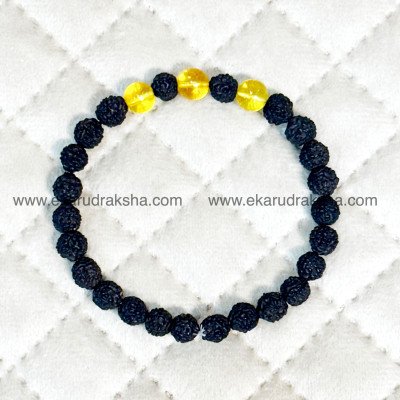 Black Rudraksha  5 mukhi bracelet yellow citrine elegance power luxury attraction Jupiter balance Vishudda throat chakra clear hand band