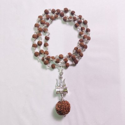 Store 10Mm size beautiful shiva rudraksha mala necklace in silver 54 beads